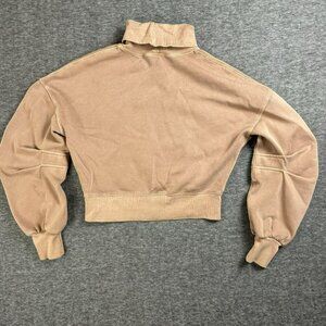 Free People Rose Beige Cropped Pullover Sweater High Collar Long Sleeves XS‎